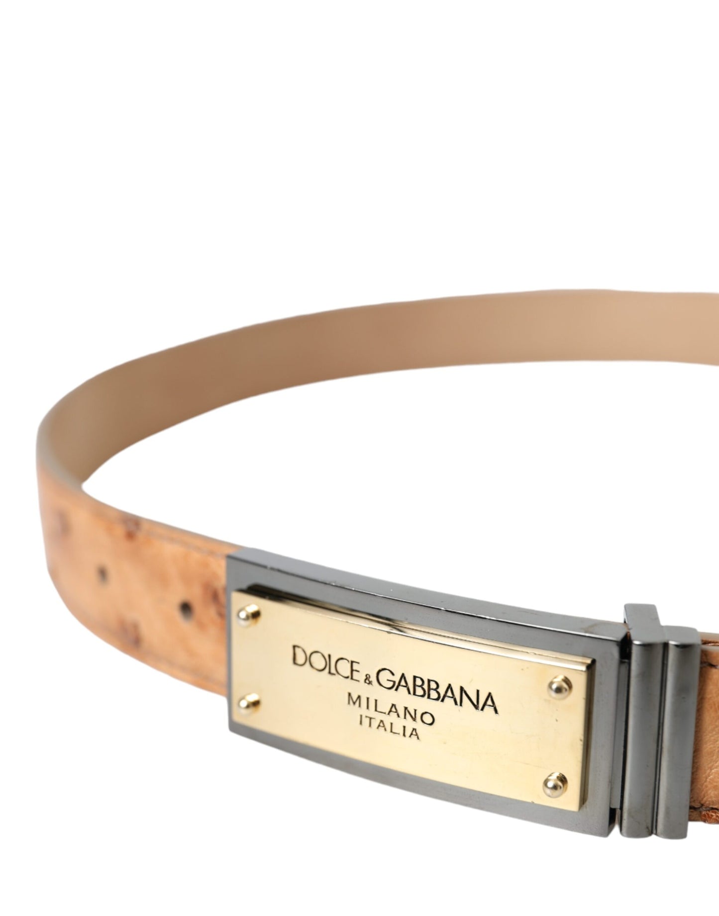 Бежевий шкіряний золотистий ремінь Dolce &amp; Gabbana з вигравіруваним пряжкою