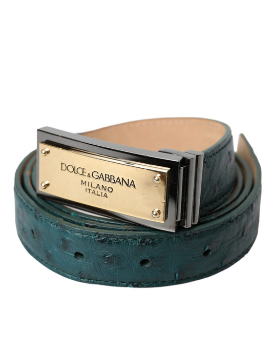 Зелений шкіряний золотий ремінь Dolce &amp; Gabbana з вигравіруваним пряжкою