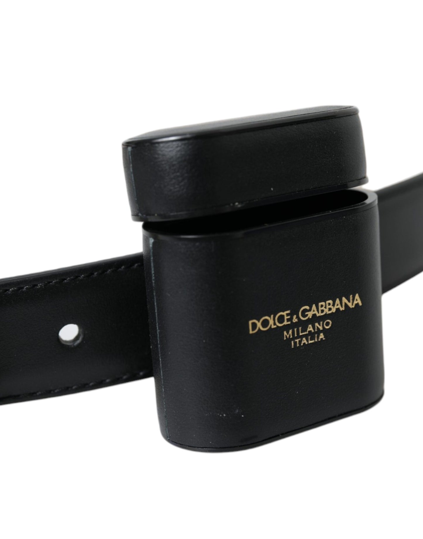 Чорний шкіряний чохол Dolce &amp; Gabbana Airpods, срібний ремінь із пряжкою
