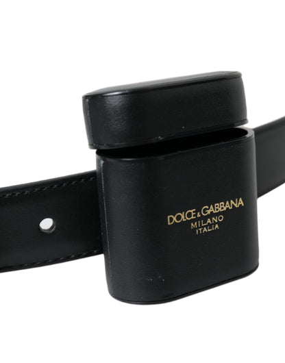 Чорний шкіряний чохол Dolce &amp; Gabbana Airpods, срібний ремінь із пряжкою
