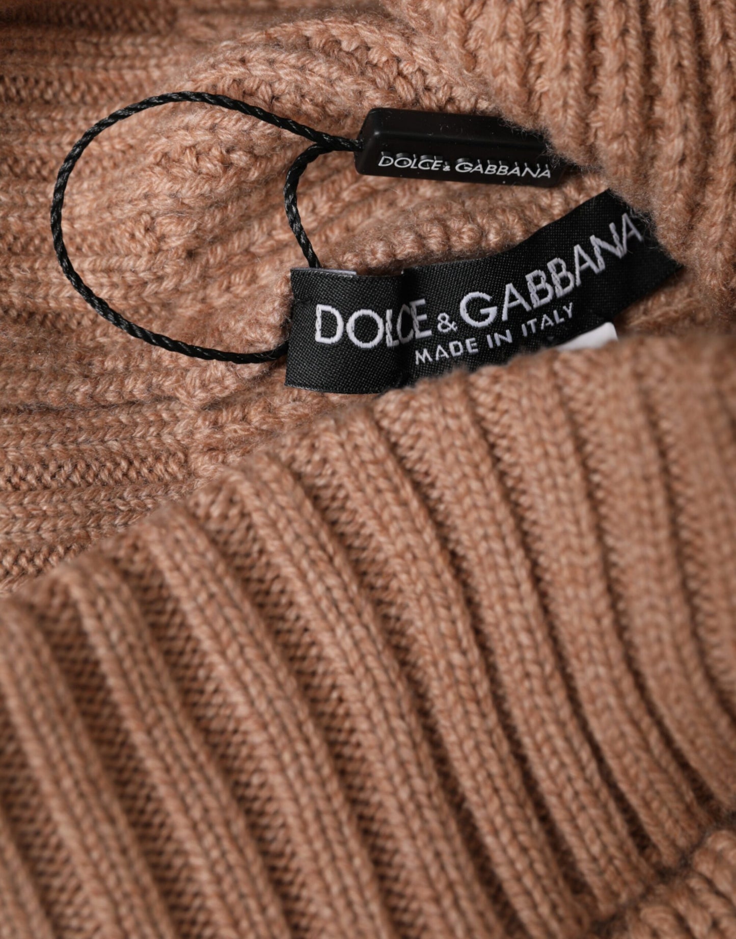 Коричнева однотонна в'язана хутряна зимова шапка-біні Dolce &amp; Gabbana