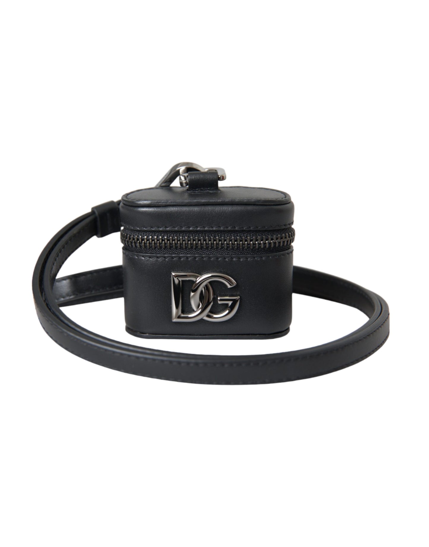 Шкіряний сріблястий металевий чохол Dolce &amp; Gabbana Black DG Logo Airpods