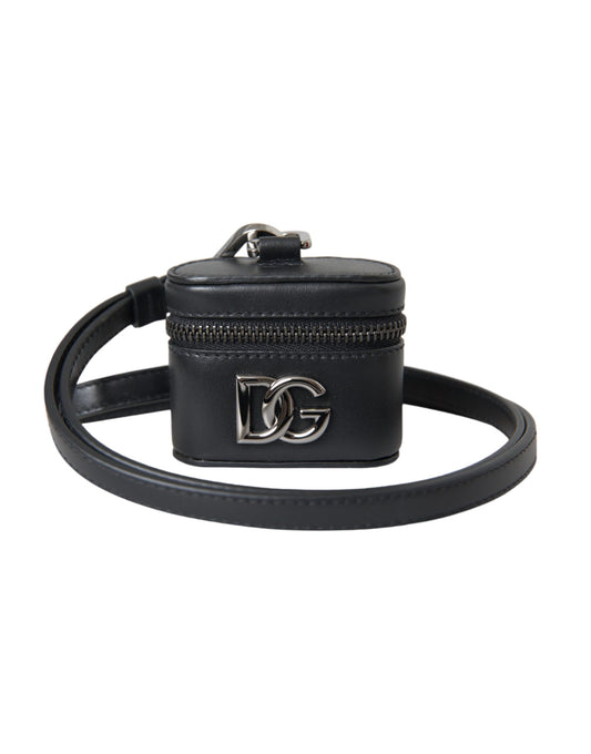 Шкіряний сріблястий металевий чохол Dolce &amp; Gabbana Black DG Logo Airpods