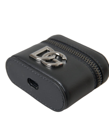 Шкіряний сріблястий металевий чохол Dolce &amp; Gabbana Black DG Logo Airpods