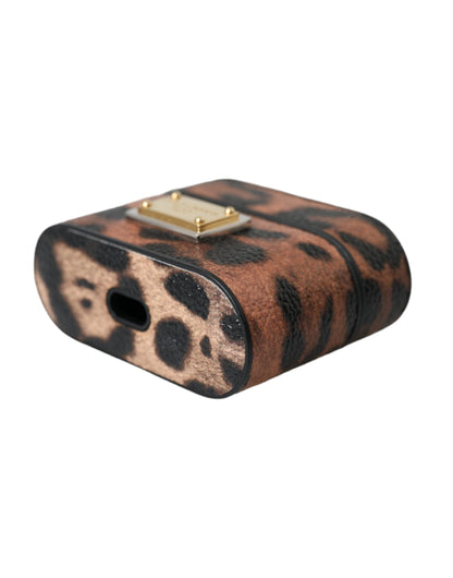Чохол для Airpods з коричневою леопардовою шкірою Dolce &amp; Gabbana з логотипом і накладкою