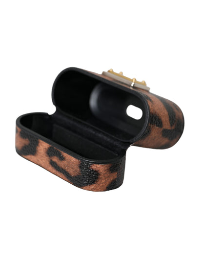 Чохол для Airpods з коричневою леопардовою шкірою Dolce &amp; Gabbana з логотипом і накладкою