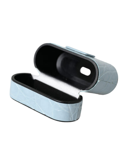 Світло-блакитний шкіряний чохол для Airpods з металевим логотипом Dolce &amp; Gabbana