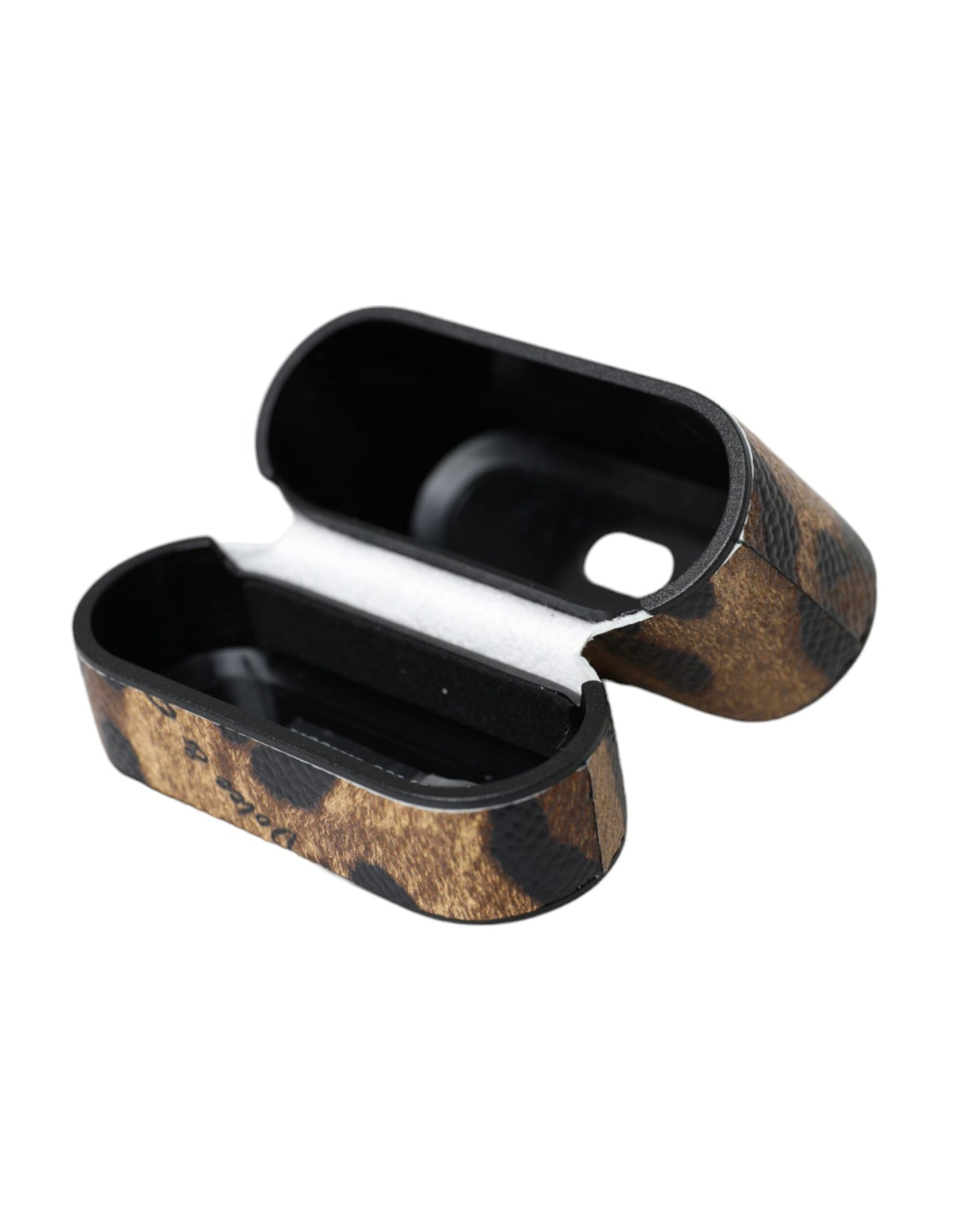 Коричневий чохол для Airpods з металевим логотипом Dolce &amp; Gabbana з леопардовою телячою шкірою
