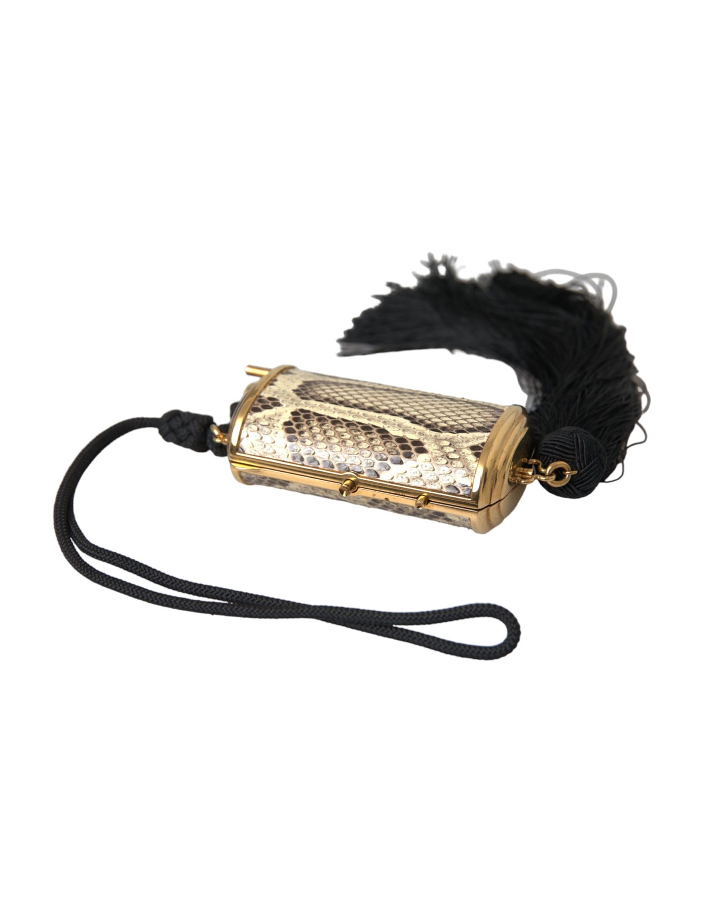 Dolce &amp; Gabbana Beige Exotic Leather Mini Mirror Tassel Makeup Bag