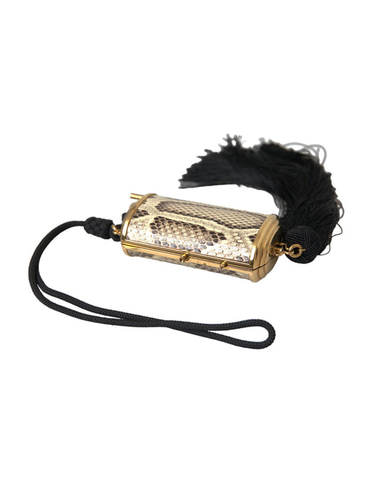 Dolce &amp; Gabbana Beige Exotic Leather Mini Mirror Tassel Makeup Bag
