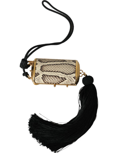 Dolce &amp; Gabbana Beige Exotic Leather Mini Mirror Tassel Makeup Bag