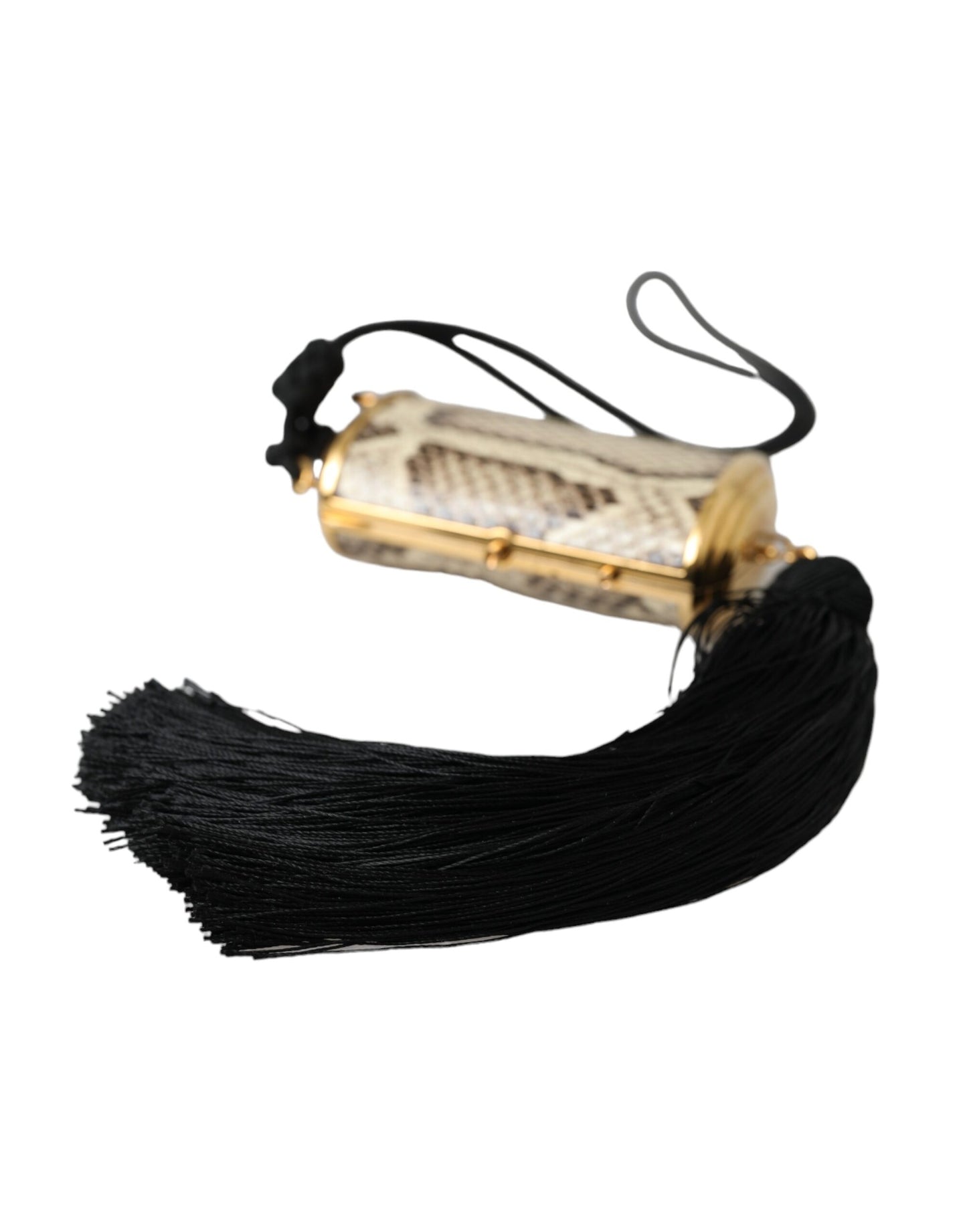 Dolce &amp; Gabbana Beige Exotic Leather Mini Mirror Tassel Makeup Bag