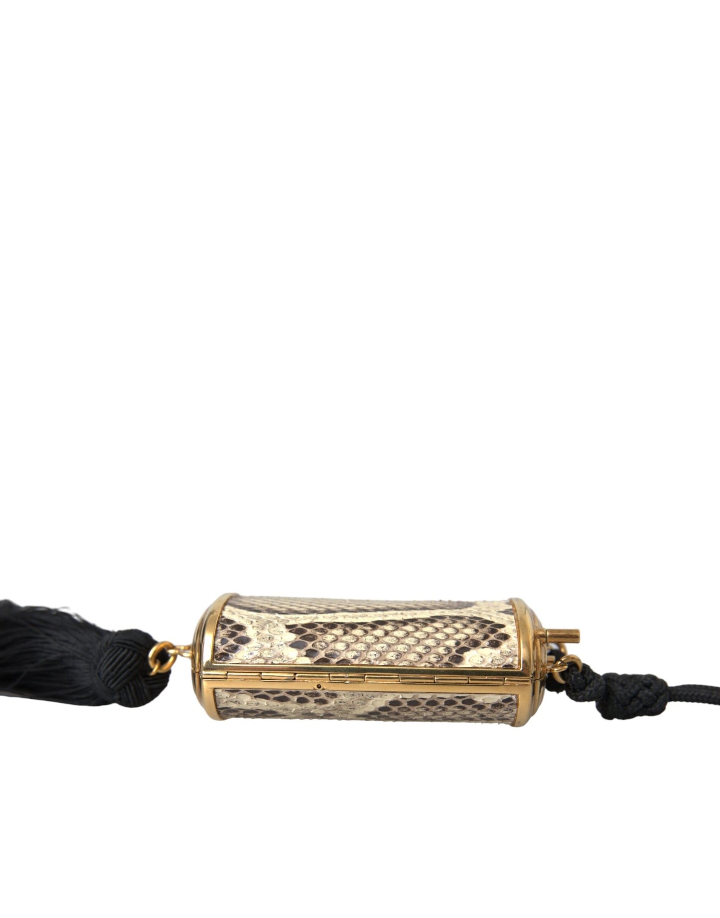 Dolce &amp; Gabbana Beige Exotic Leather Mini Mirror Tassel Makeup Bag