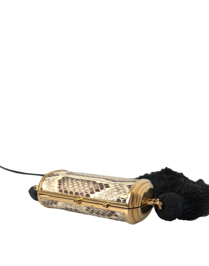 Dolce &amp; Gabbana Beige Exotic Leather Mini Mirror Tassel Makeup Bag
