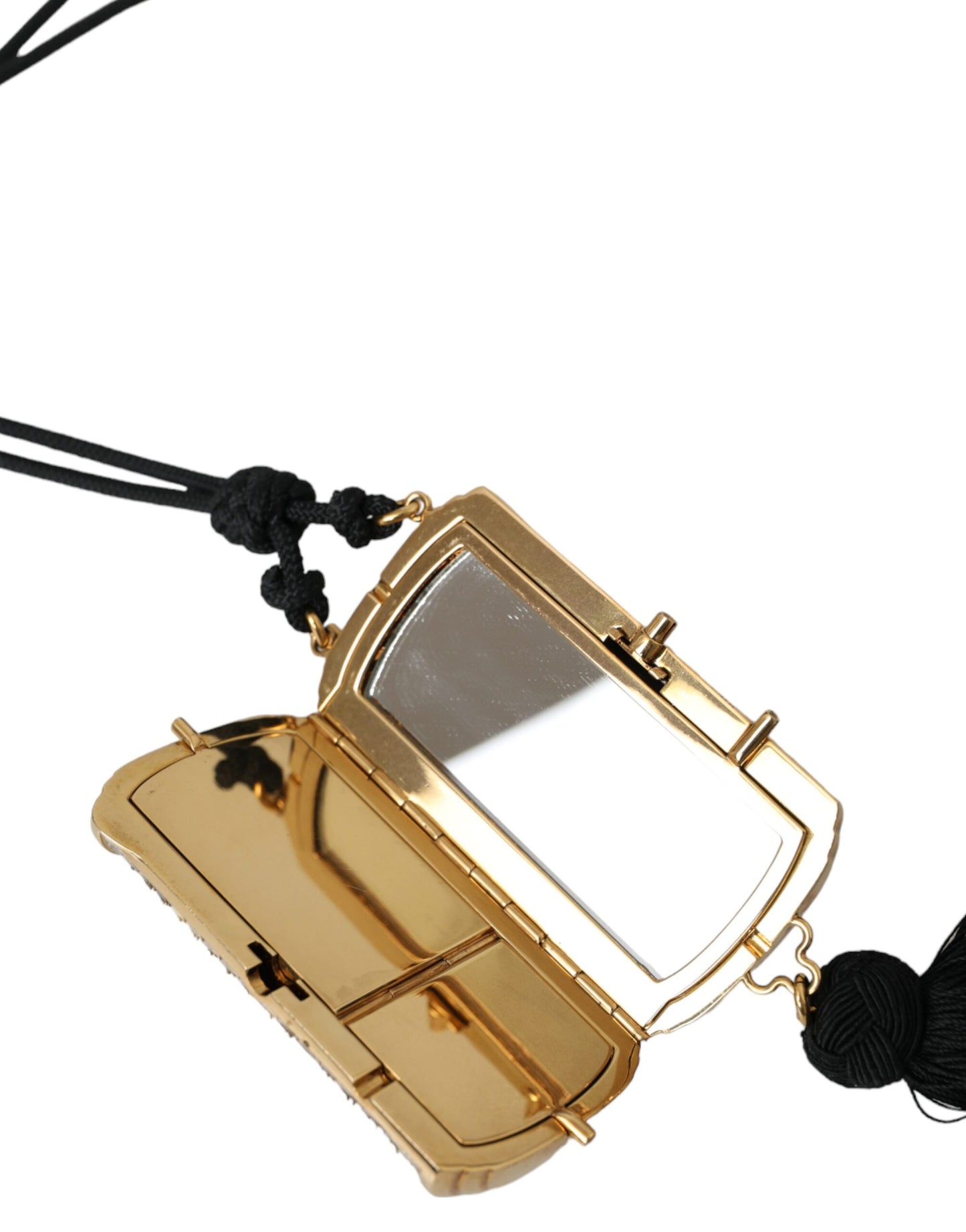 Dolce &amp; Gabbana Beige Exotic Leather Mini Mirror Tassel Makeup Bag