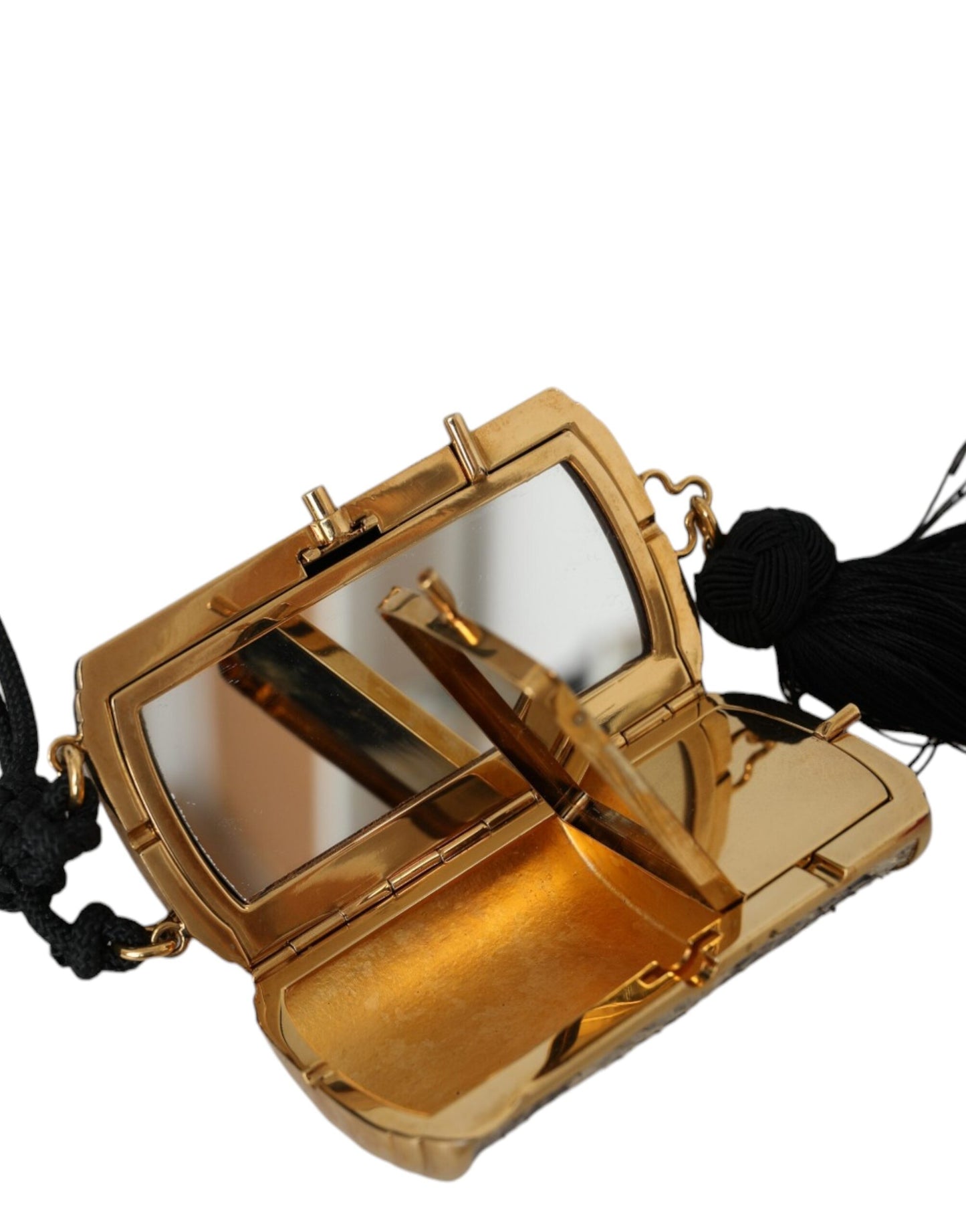 Dolce &amp; Gabbana Beige Exotic Leather Mini Mirror Tassel Makeup Bag