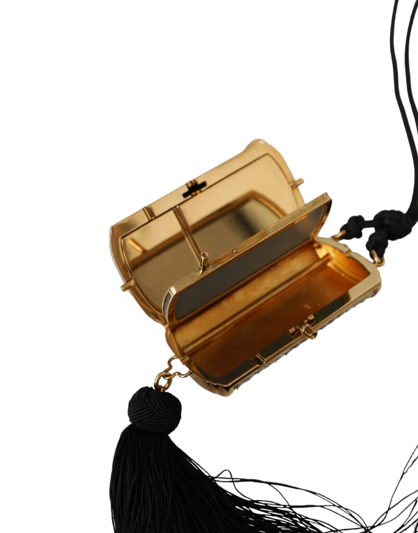 Dolce &amp; Gabbana Beige Exotic Leather Mini Mirror Tassel Makeup Bag