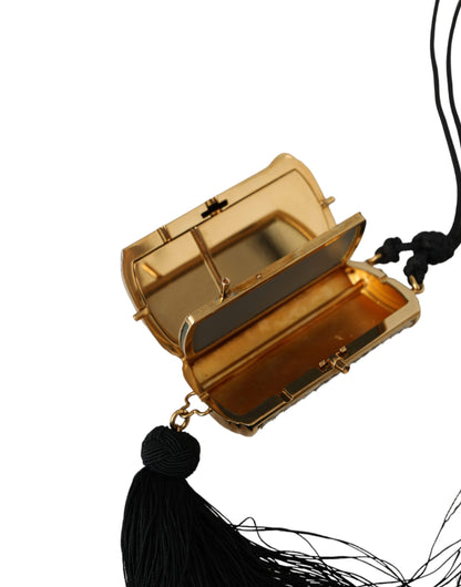 Dolce &amp; Gabbana Beige Exotic Leather Mini Mirror Tassel Makeup Bag