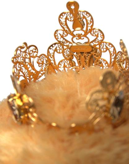 Коричневий плюшевий ведмедик Dolce &amp; Gabbana із золотою кришталевою короною та діадемою
