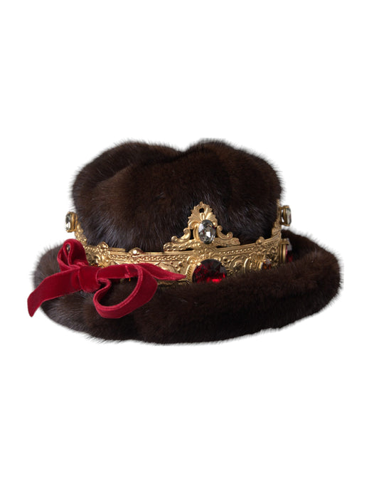 Шапка Dolce &amp; Gabbana з темно-коричневого хутра норки із золотим кришталем