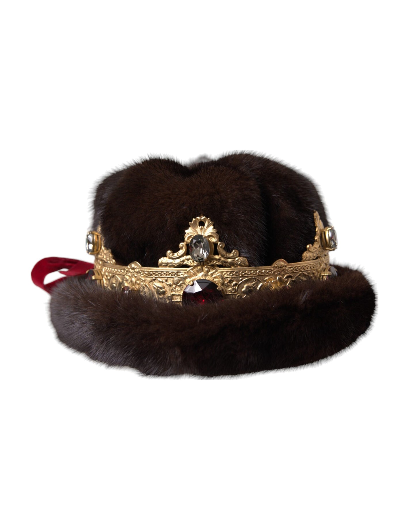 Шапка Dolce &amp; Gabbana з темно-коричневого хутра норки із золотим кришталем