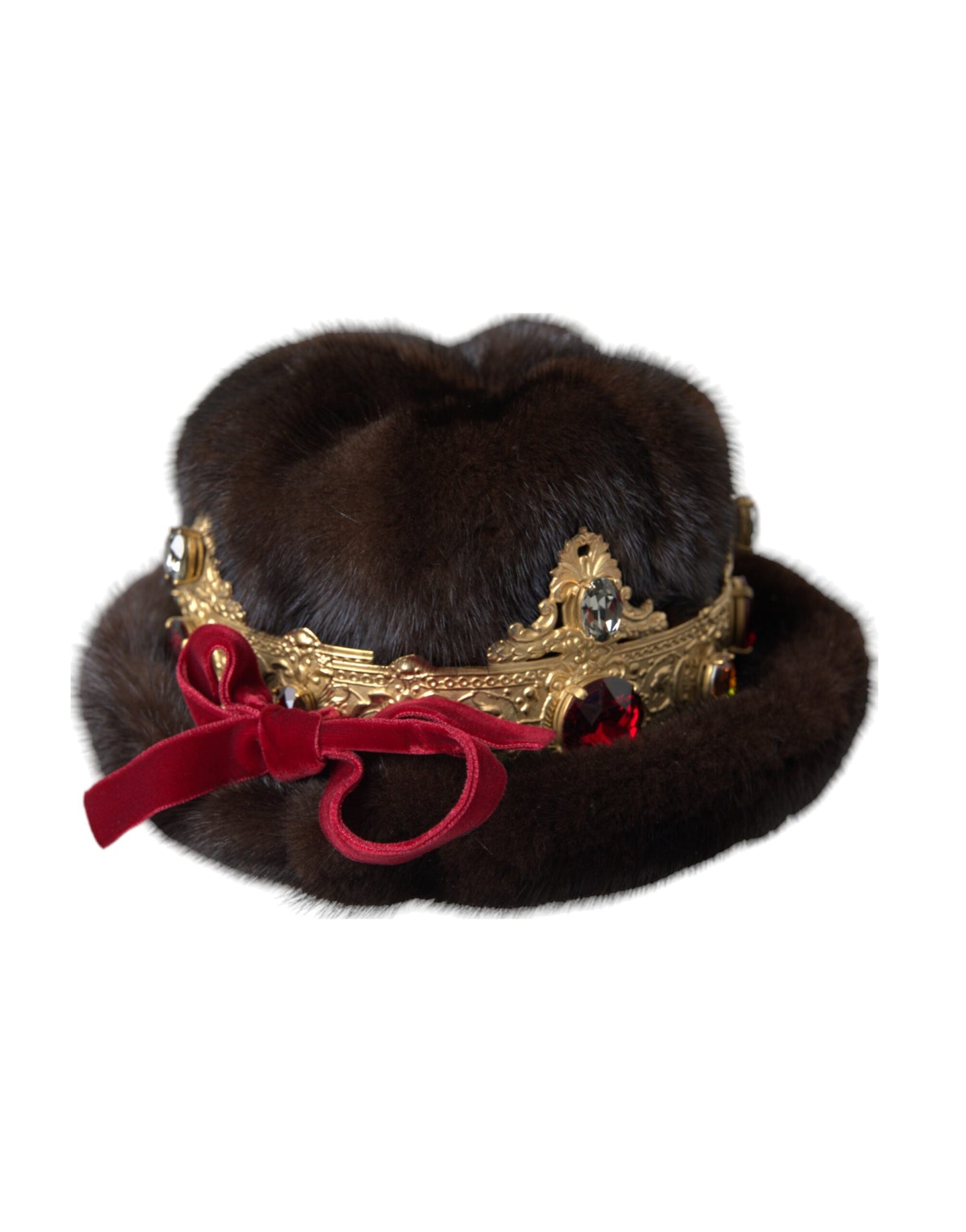 Шапка Dolce &amp; Gabbana з темно-коричневого хутра норки із золотим кришталем