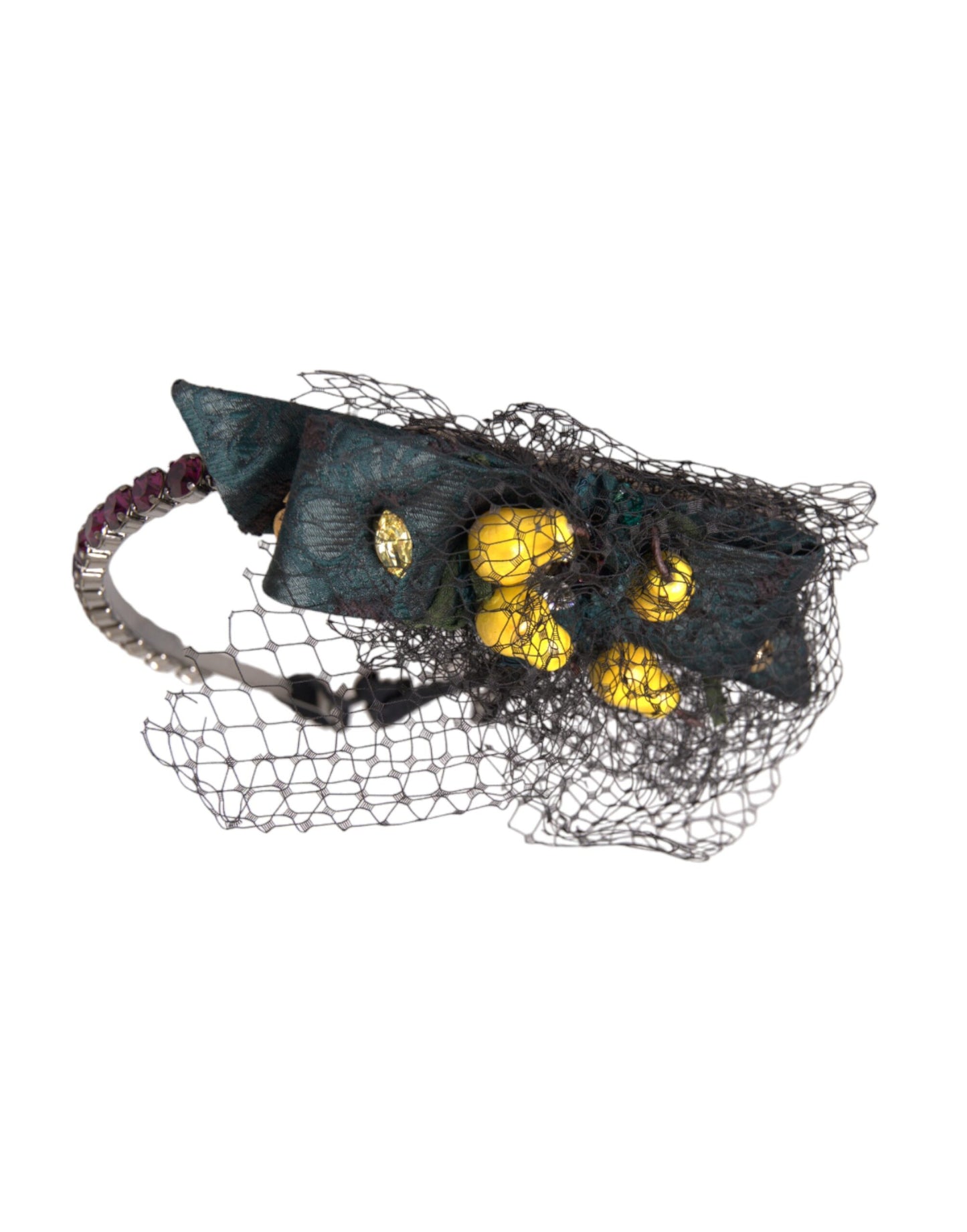 Dolce &amp; Gabbana Black Lemons Sicily Purple Crystal Net Diadem