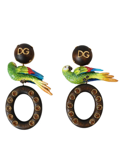 Багатобарвні сережки Dolce &amp; Gabbana Parrot Wood Brass Crystal