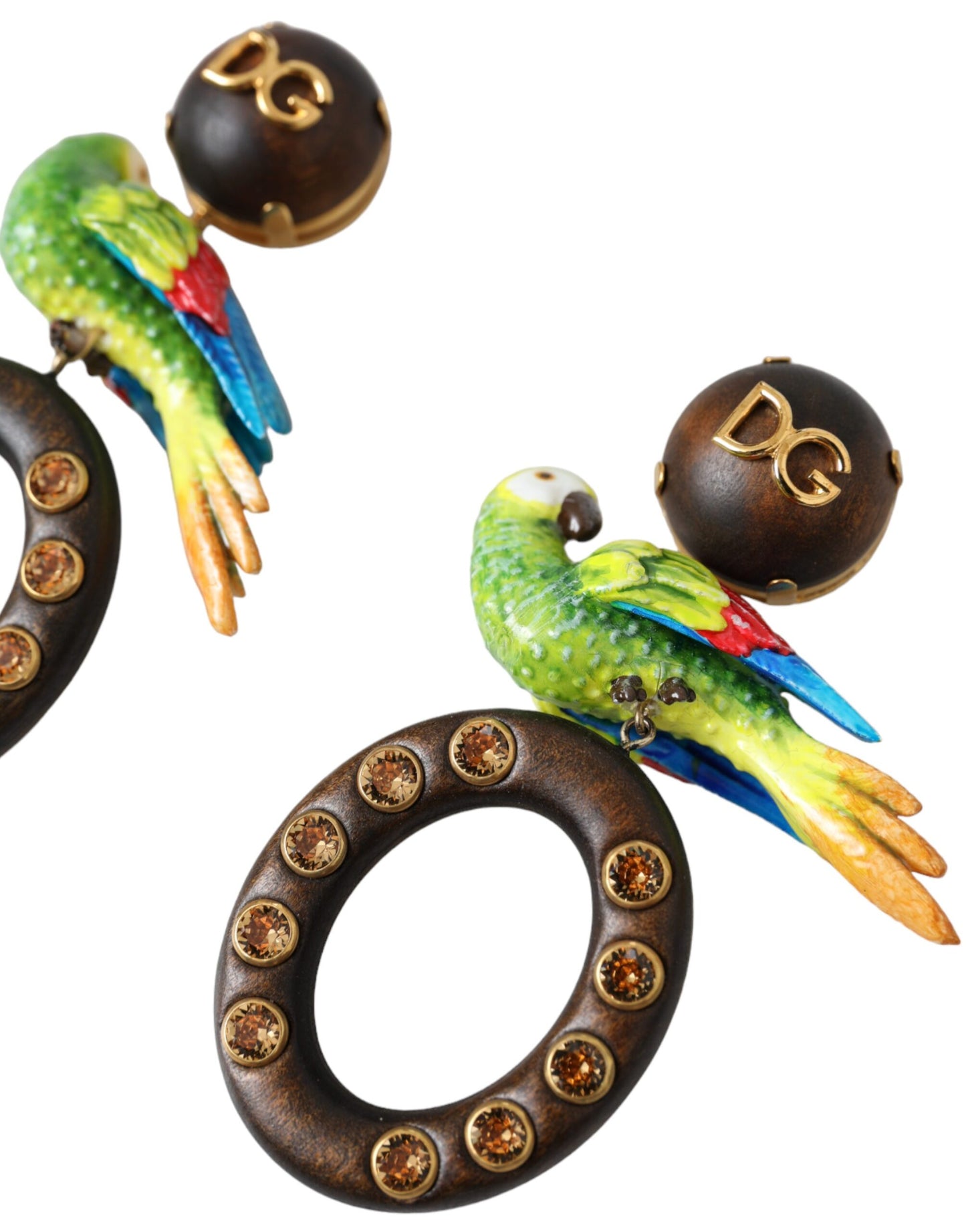 Багатобарвні сережки Dolce &amp; Gabbana Parrot Wood Brass Crystal