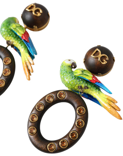 Багатобарвні сережки Dolce &amp; Gabbana Parrot Wood Brass Crystal