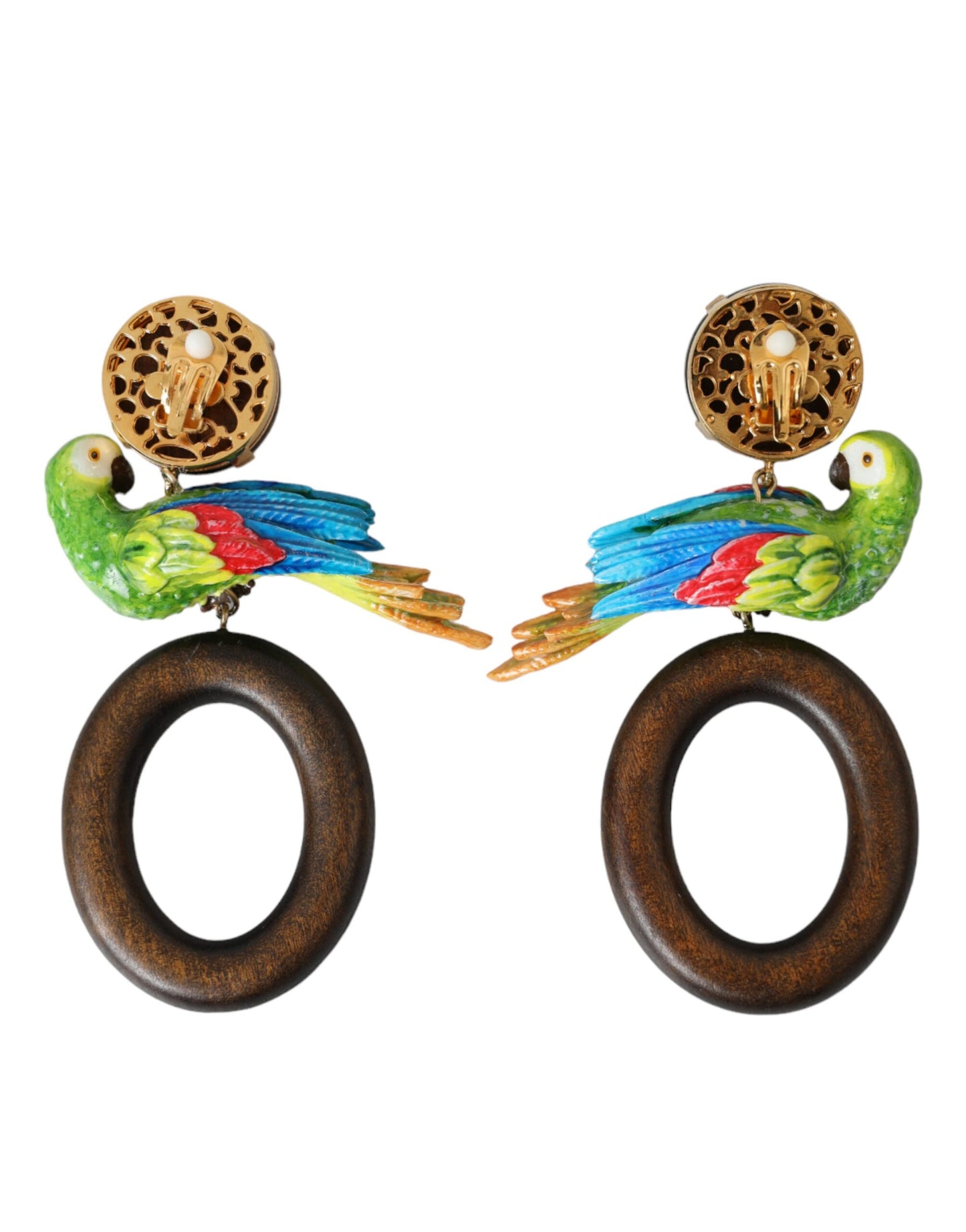 Багатобарвні сережки Dolce &amp; Gabbana Parrot Wood Brass Crystal