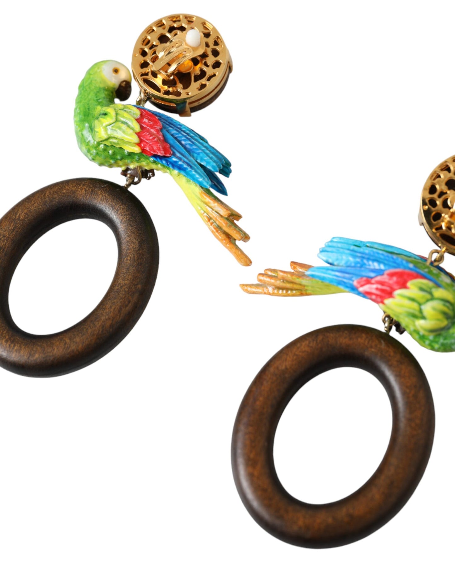 Багатобарвні сережки Dolce &amp; Gabbana Parrot Wood Brass Crystal