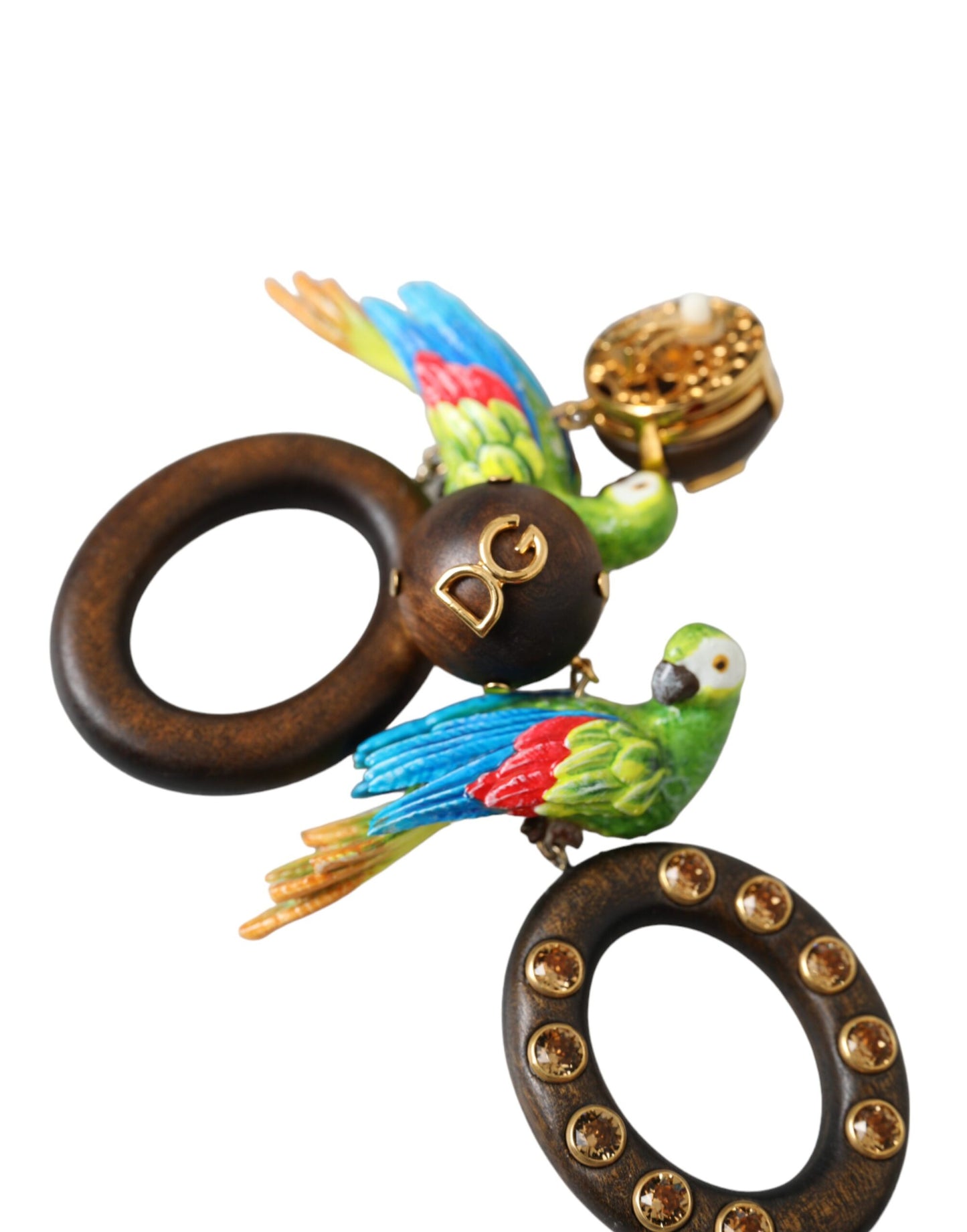 Багатобарвні сережки Dolce &amp; Gabbana Parrot Wood Brass Crystal
