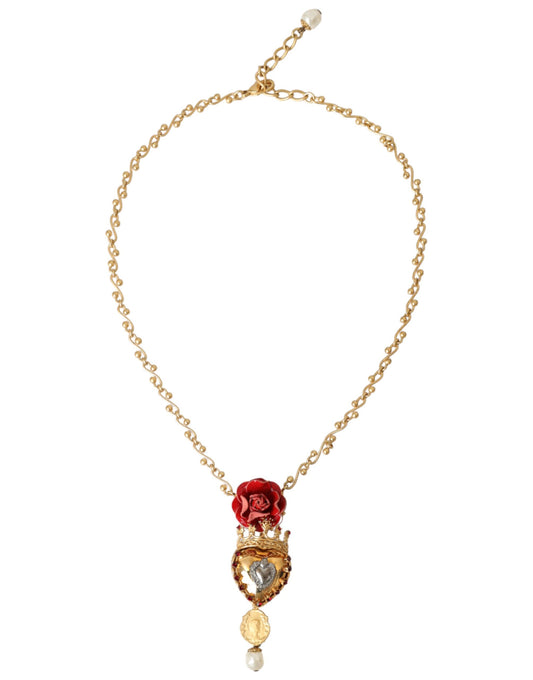 Намисто Dolce &amp; Gabbana Gold BrassChain Sacred Heart Rose Crystal Charm