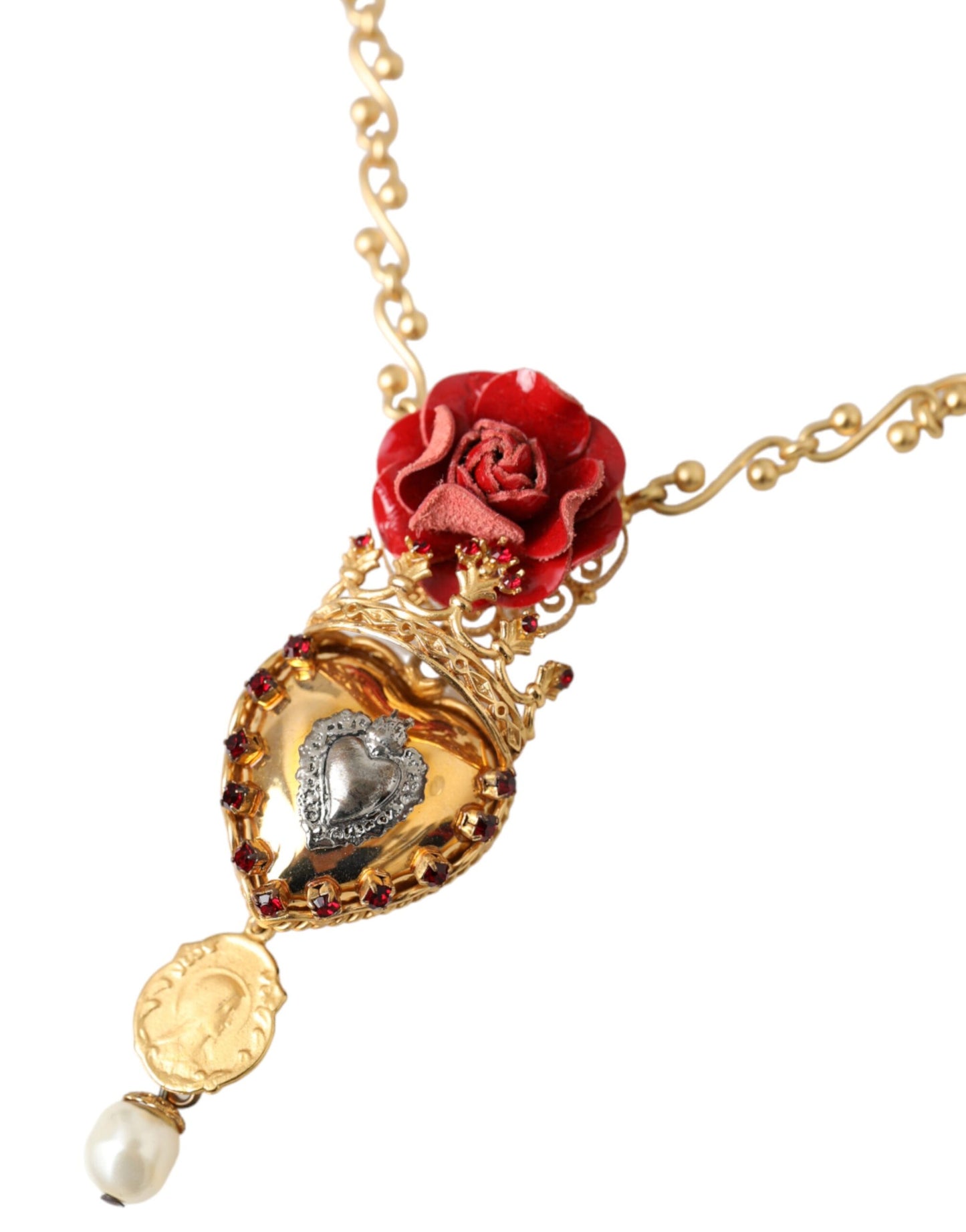 Намисто Dolce &amp; Gabbana Gold BrassChain Sacred Heart Rose Crystal Charm