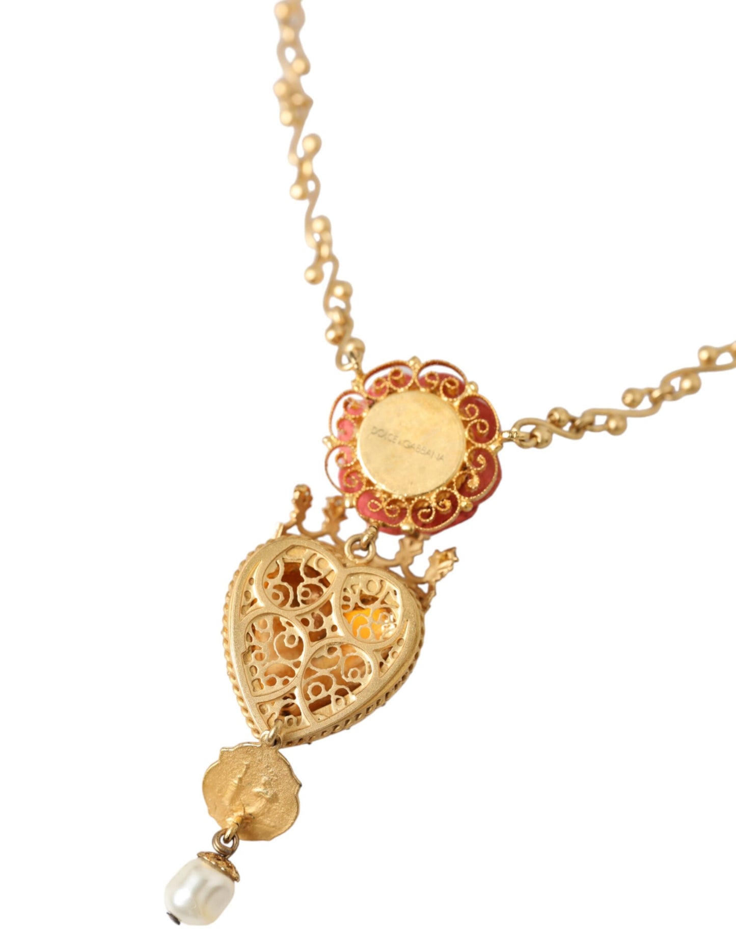 Намисто Dolce &amp; Gabbana Gold BrassChain Sacred Heart Rose Crystal Charm