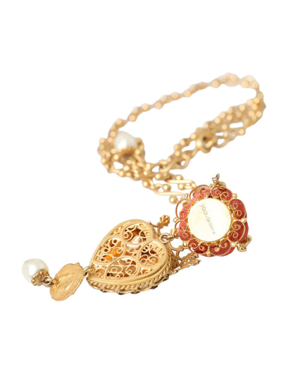 Намисто Dolce &amp; Gabbana Gold BrassChain Sacred Heart Rose Crystal Charm