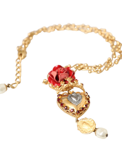 Намисто Dolce &amp; Gabbana Gold BrassChain Sacred Heart Rose Crystal Charm