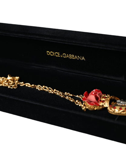 Намисто Dolce &amp; Gabbana Gold BrassChain Sacred Heart Rose Crystal Charm