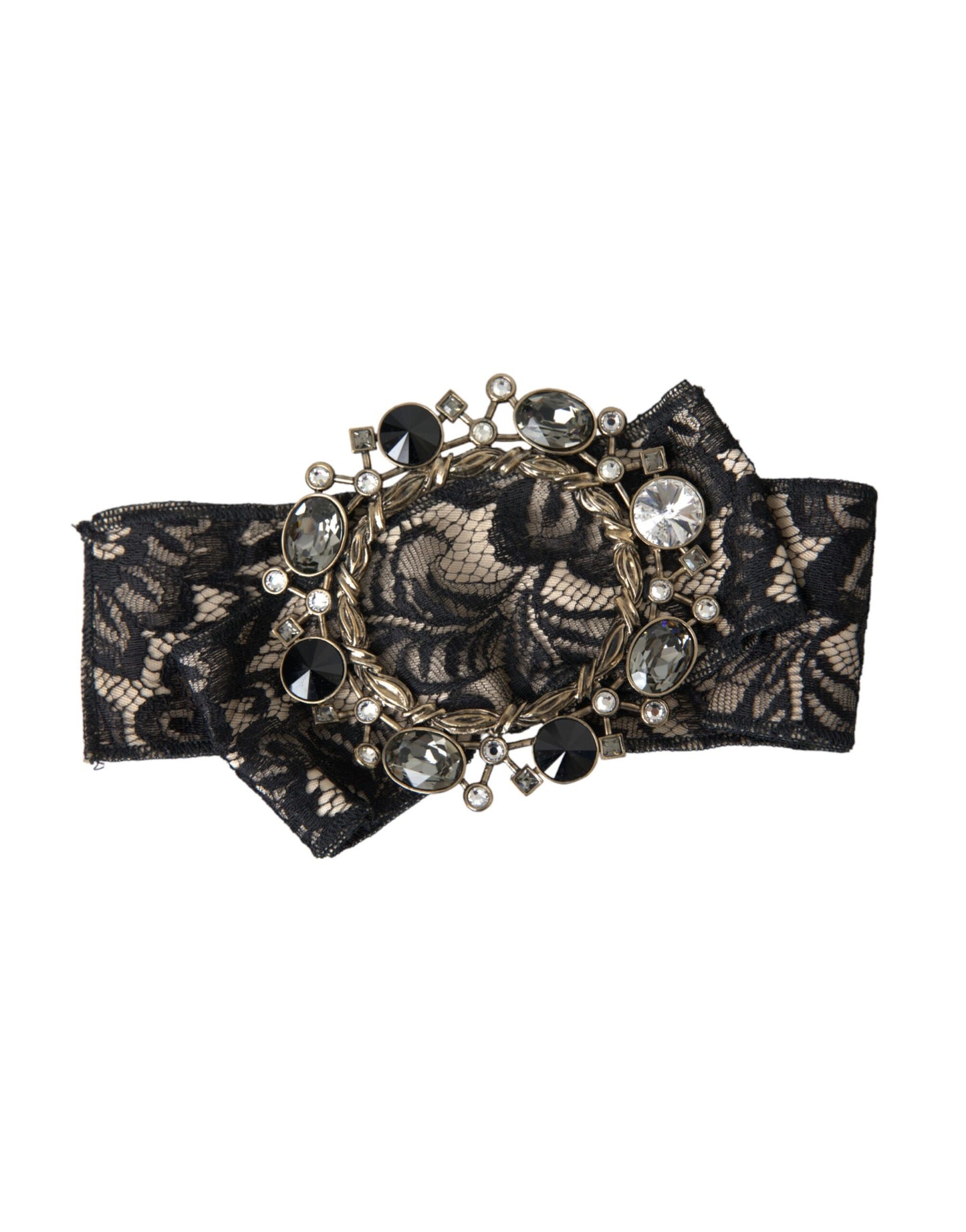 Брошка Dolce &amp; Gabbana із чорним мереживом і кришталем, шпилька для волосся ручної роботи