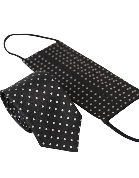 Маска для обличчя Dolce &amp; Gabbana Black White Polka Dots 100% Silk Neckie Face Mask