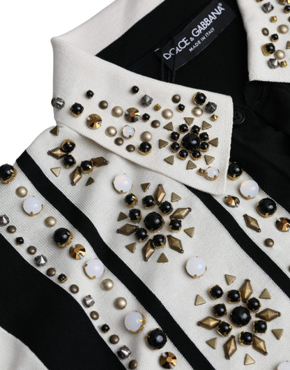 Біла чорна шовкова сорочка Dolce &amp; Gabbana з шипами з камінням і кристалами