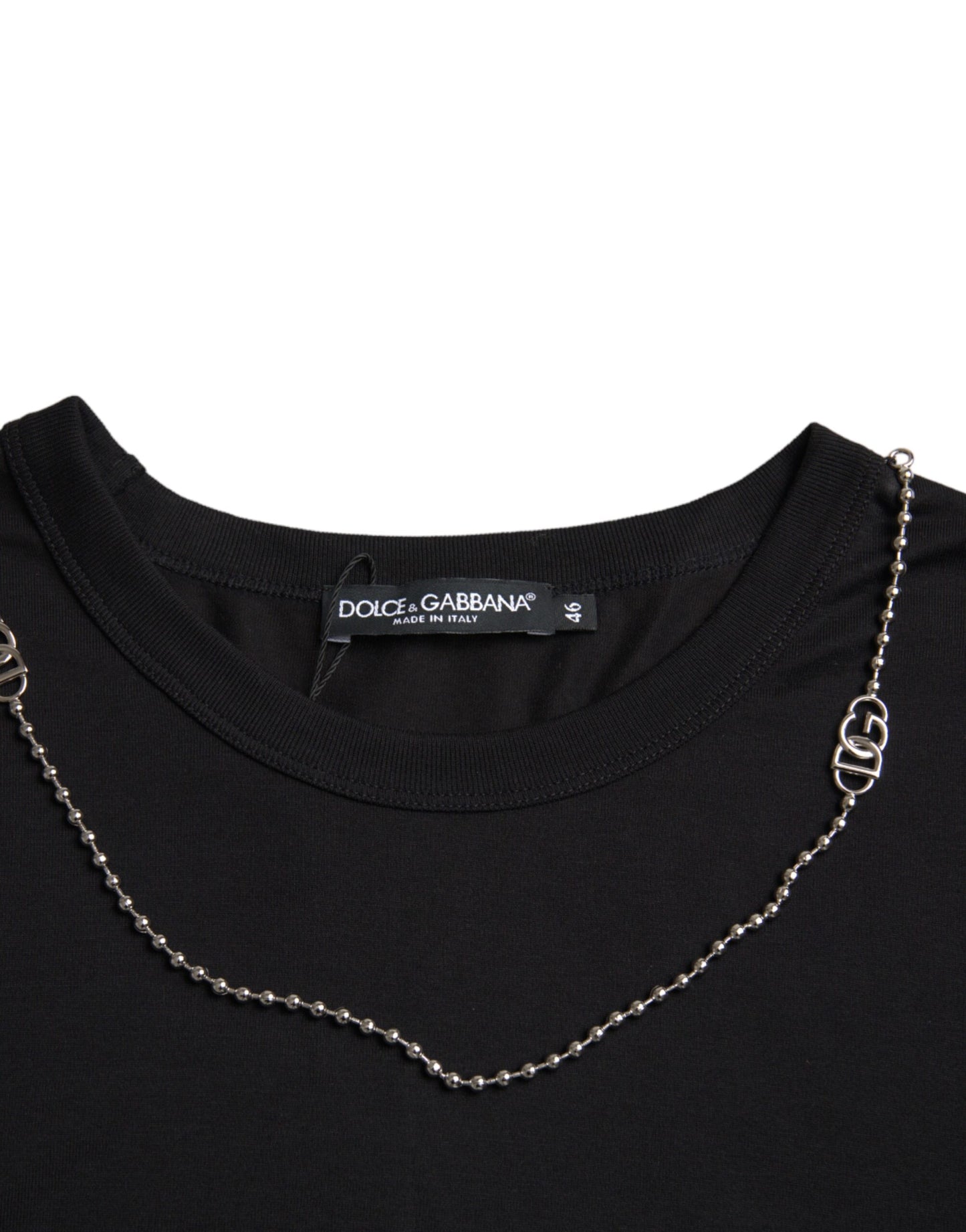 Чорна бавовняна срібляста футболка з короткими рукавами на ланцюжку Dolce &amp; Gabbana