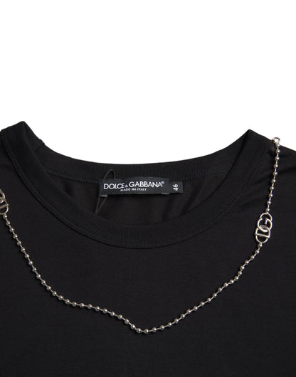 Чорна бавовняна срібляста футболка з короткими рукавами на ланцюжку Dolce &amp; Gabbana