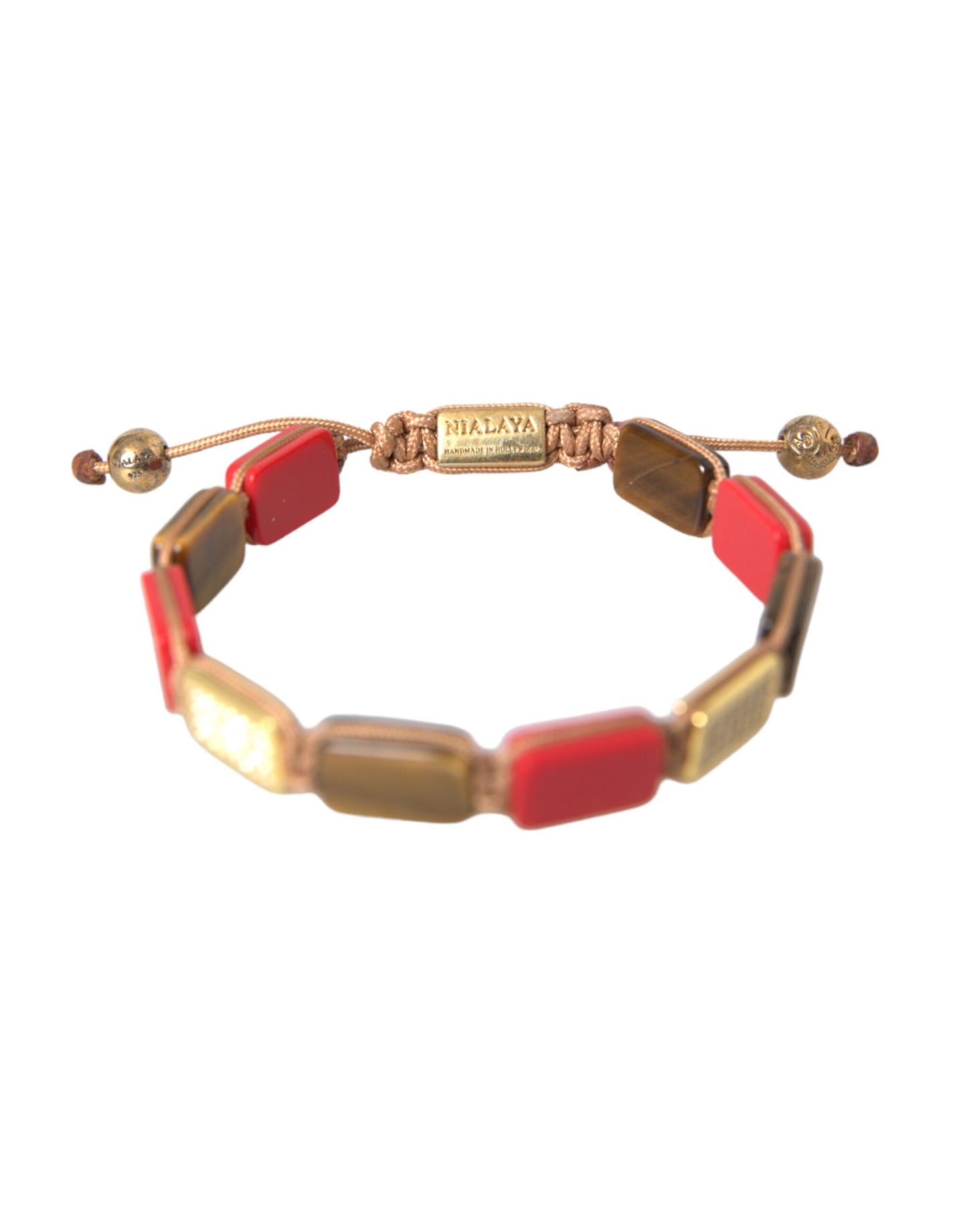 Срібний чоловічий браслет Nialaya CZ Tiger Eye Red Coral 925