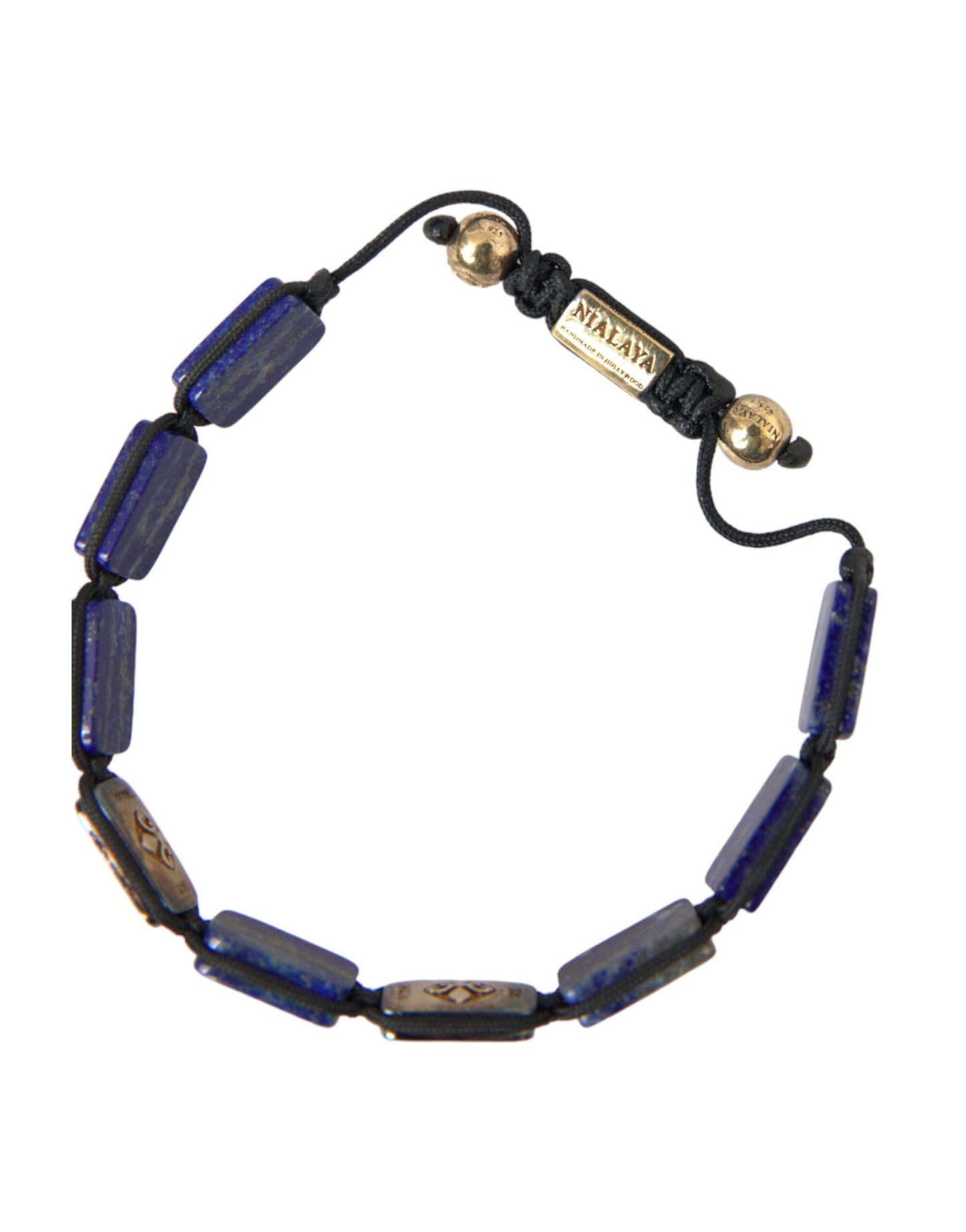 Чоловічий браслет Nialaya Flat Bead Blue Lapis White CZ 925