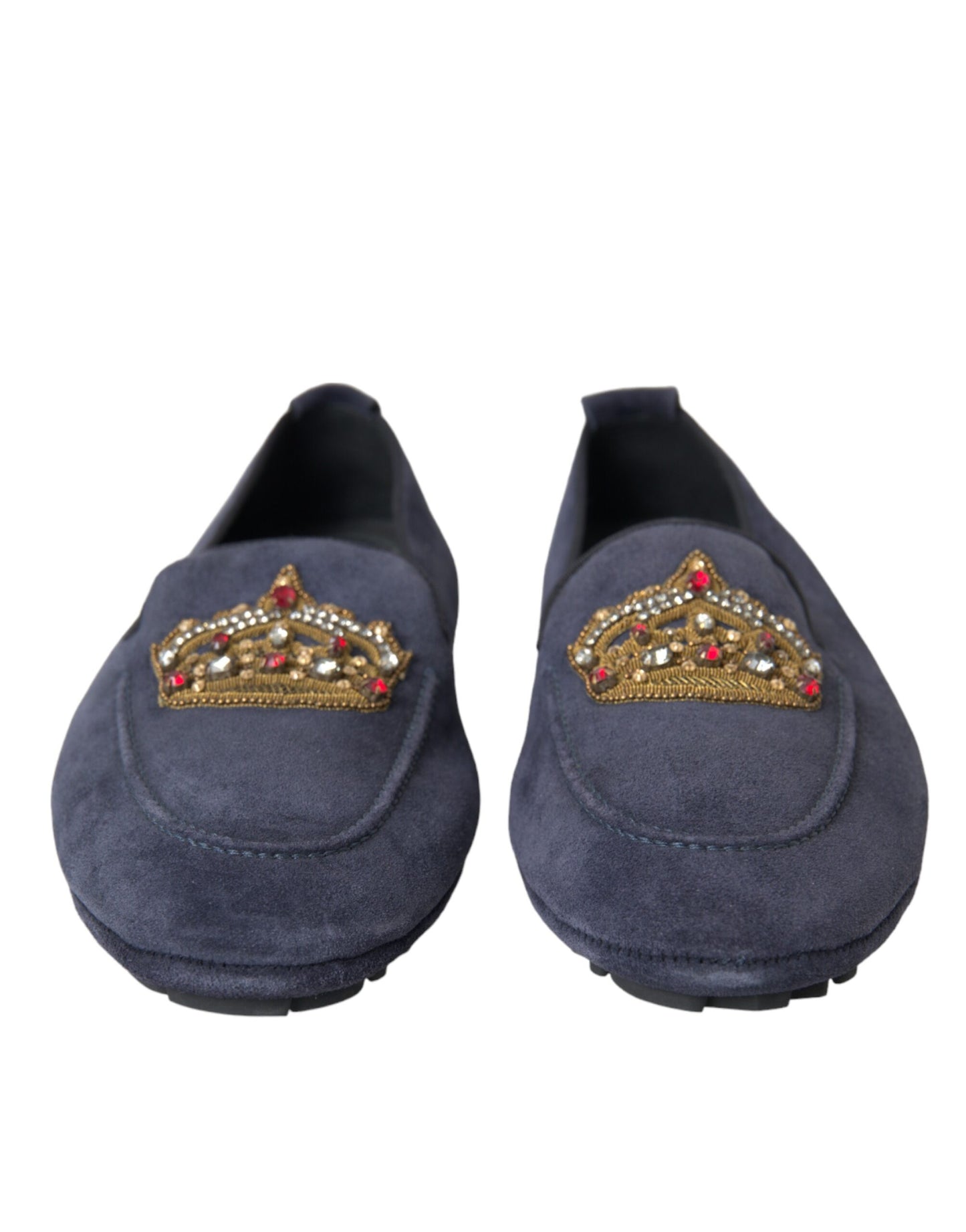 Сині шкіряні замшеві лофери Dolce &amp; Gabbana Crystal Crown