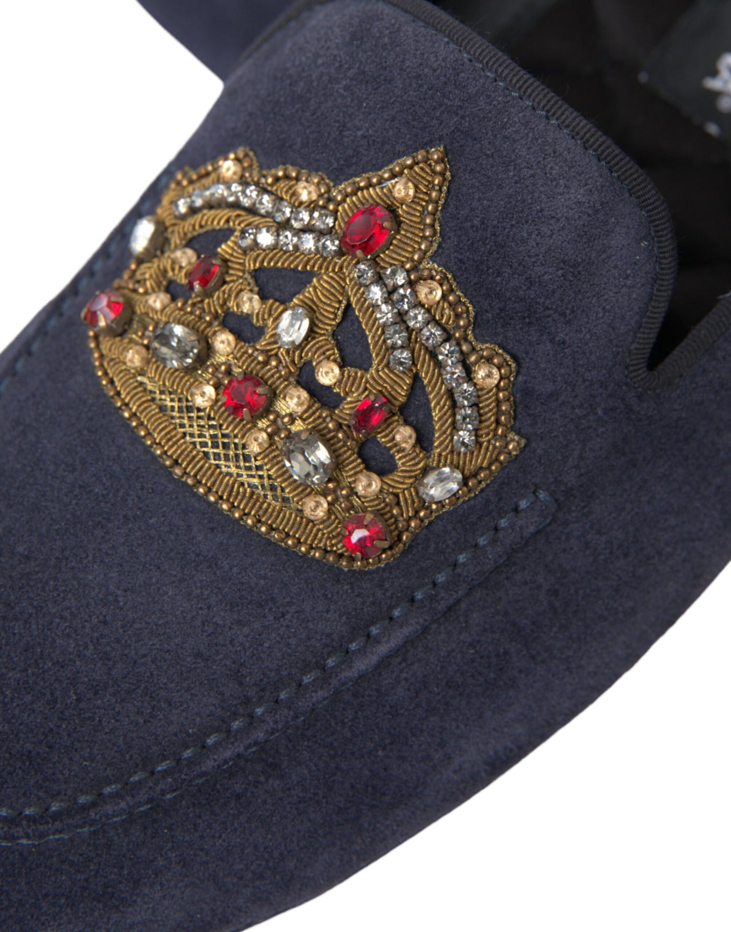 Сині шкіряні замшеві лофери Dolce &amp; Gabbana Crystal Crown