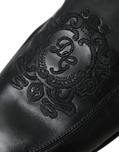 Чоловічі шкіряні лофери Dolce &amp; Gabbana з чорним логотипом і вишивкою