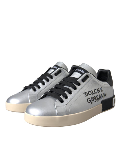 Чоловічі кросівки з телячої шкіри Dolce &amp; Gabbana Silver Portofino